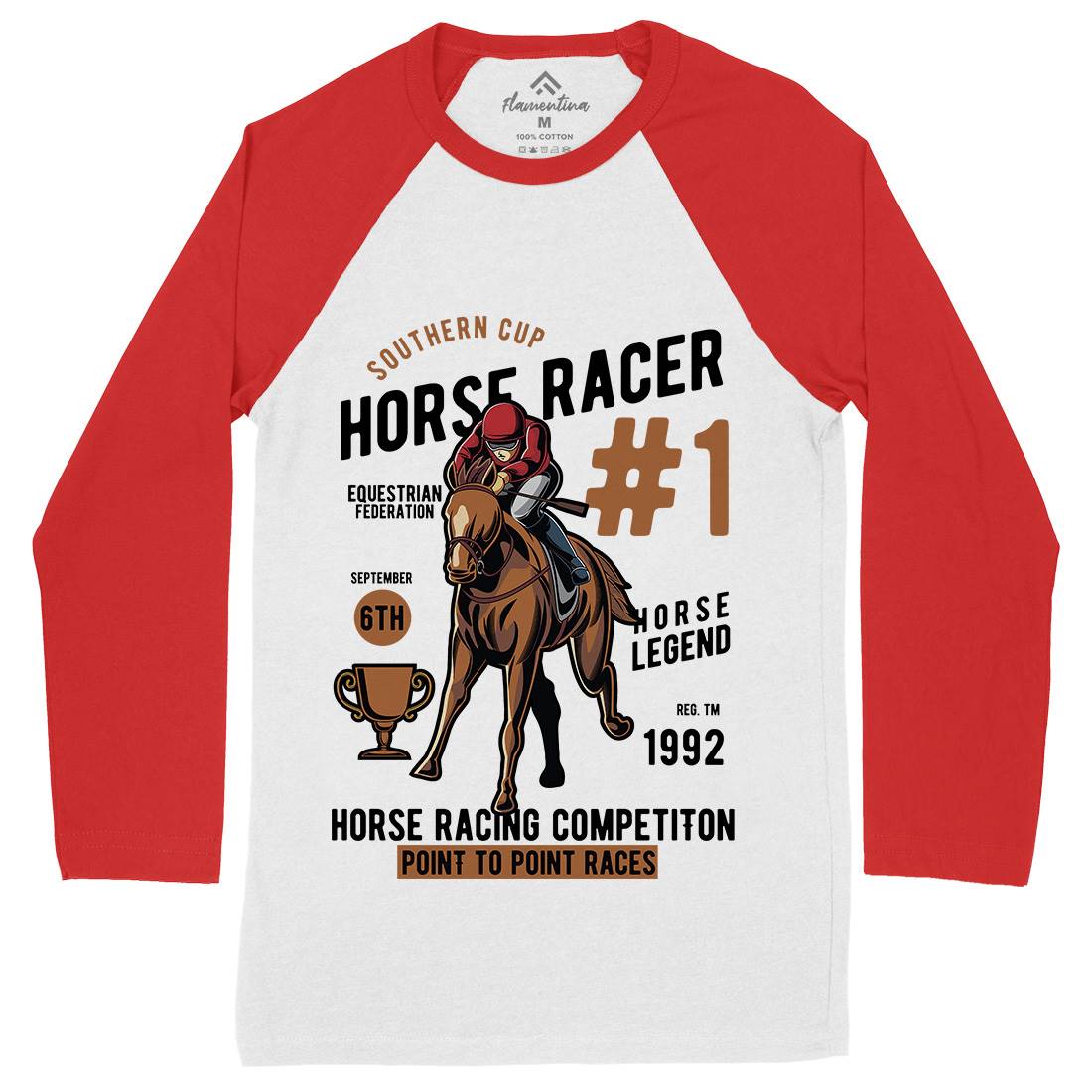 Horse Racer Mens Long Sleeve Baseball T-Shirt Sport C375