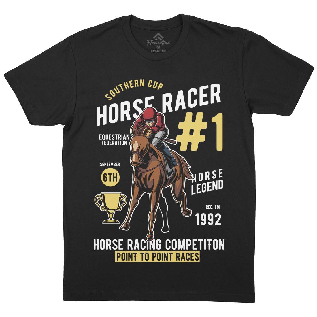 Horse Racer Mens Organic Crew Neck T-Shirt Sport C375