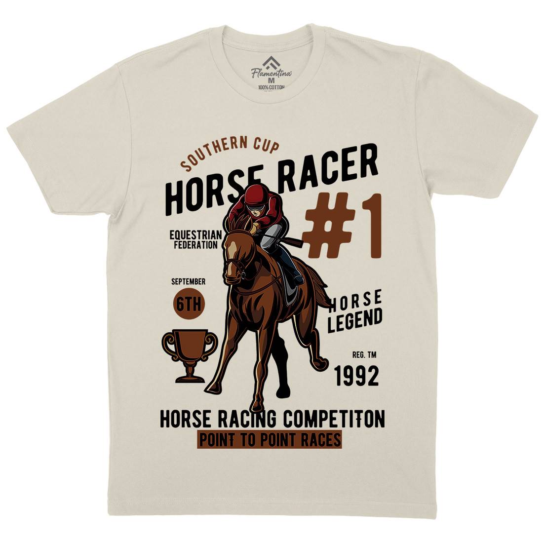 Horse Racer Mens Organic Crew Neck T-Shirt Sport C375