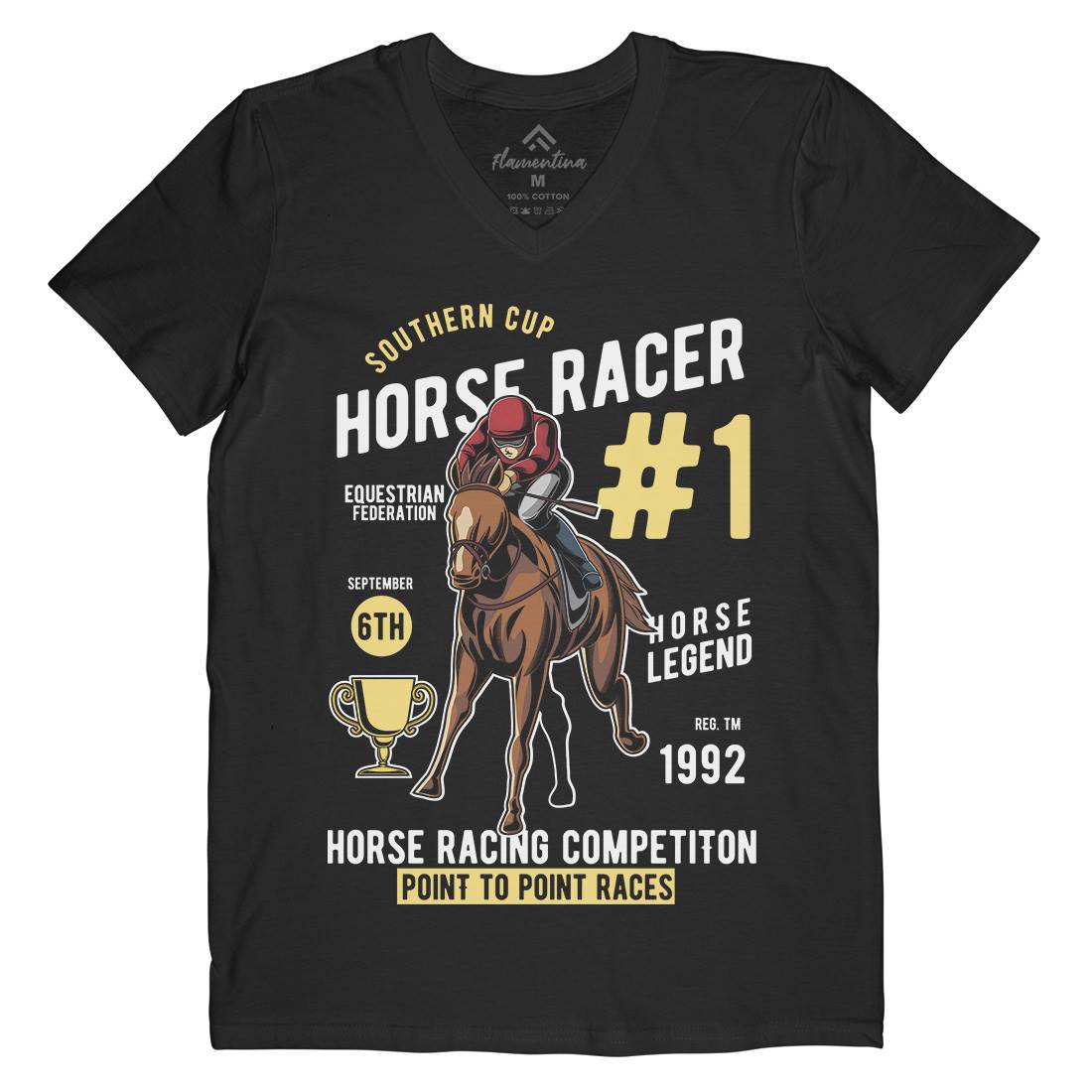 Horse Racer Mens V-Neck T-Shirt Sport C375