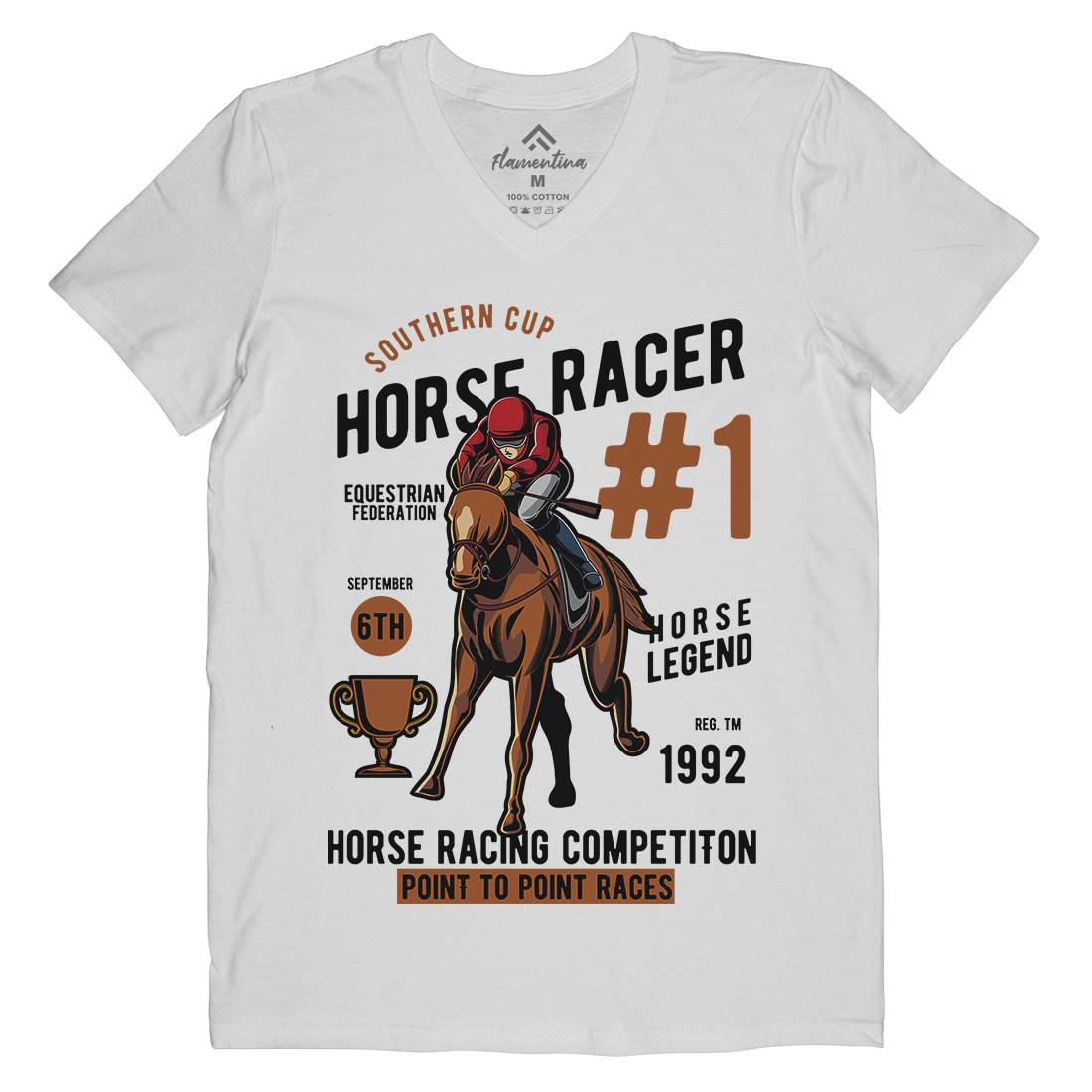 Horse Racer Mens Organic V-Neck T-Shirt Sport C375