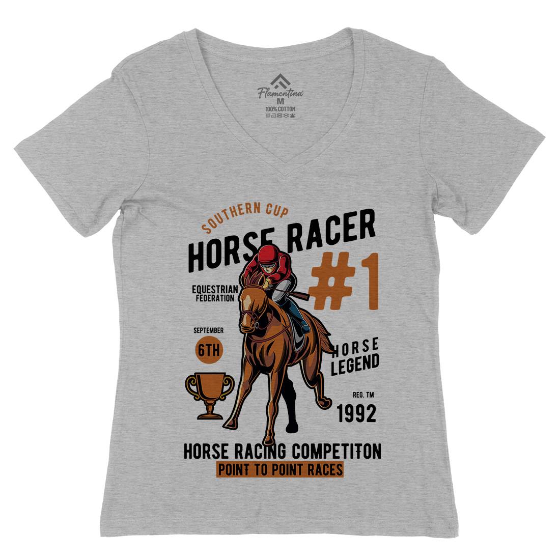 Horse Racer Womens Organic V-Neck T-Shirt Sport C375