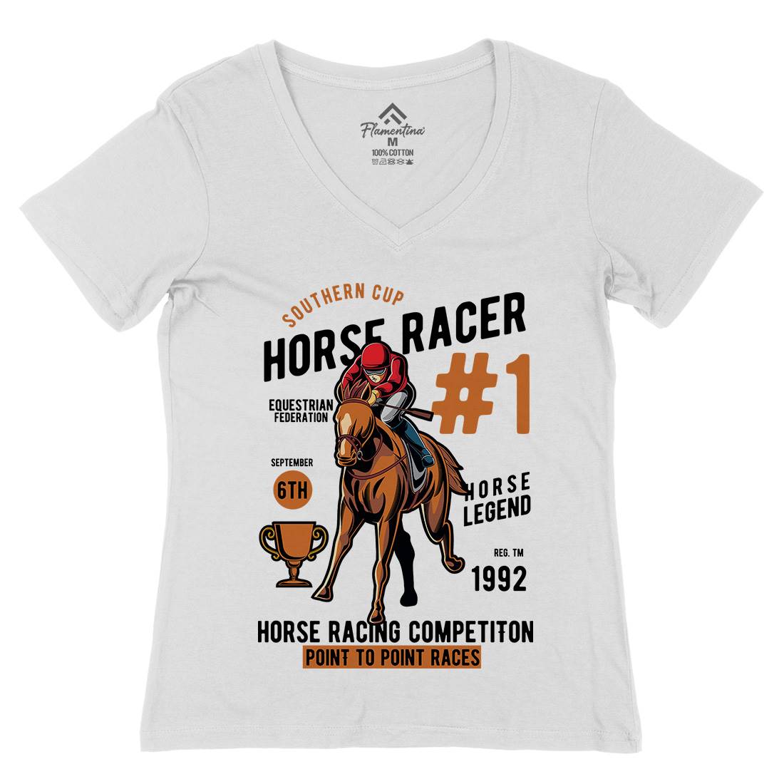 Horse Racer Womens Organic V-Neck T-Shirt Sport C375