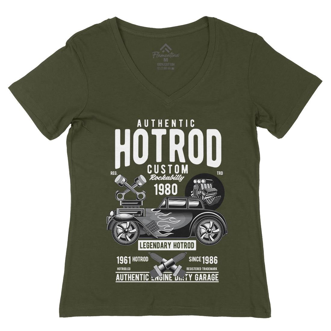 Hotrod Custom Womens Organic V-Neck T-Shirt Cars C376