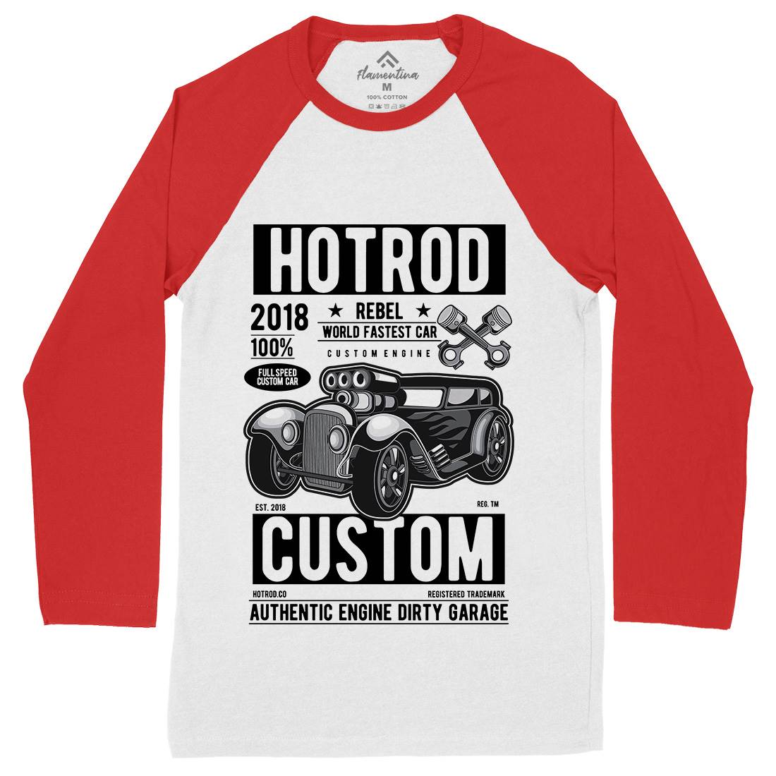 Hotrod Rebel Mens Long Sleeve Baseball T-Shirt Cars C377