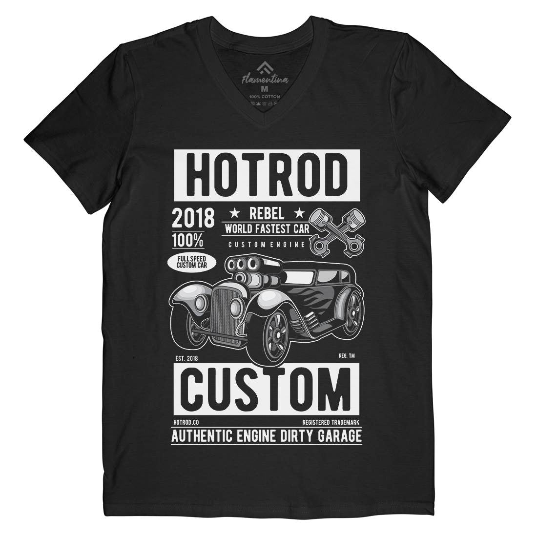 Hotrod Rebel Mens V-Neck T-Shirt Cars C377