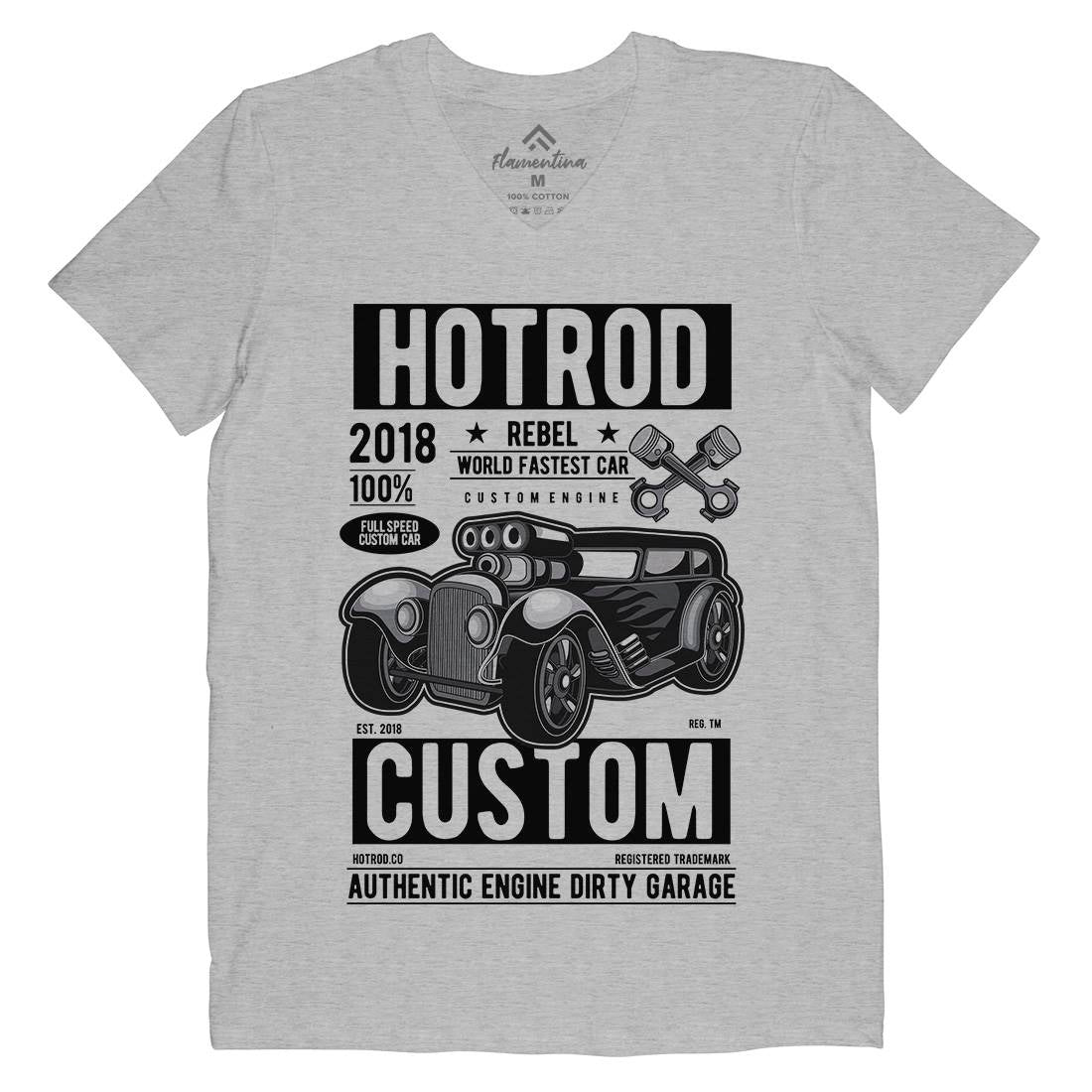 Hotrod Rebel Mens Organic V-Neck T-Shirt Cars C377