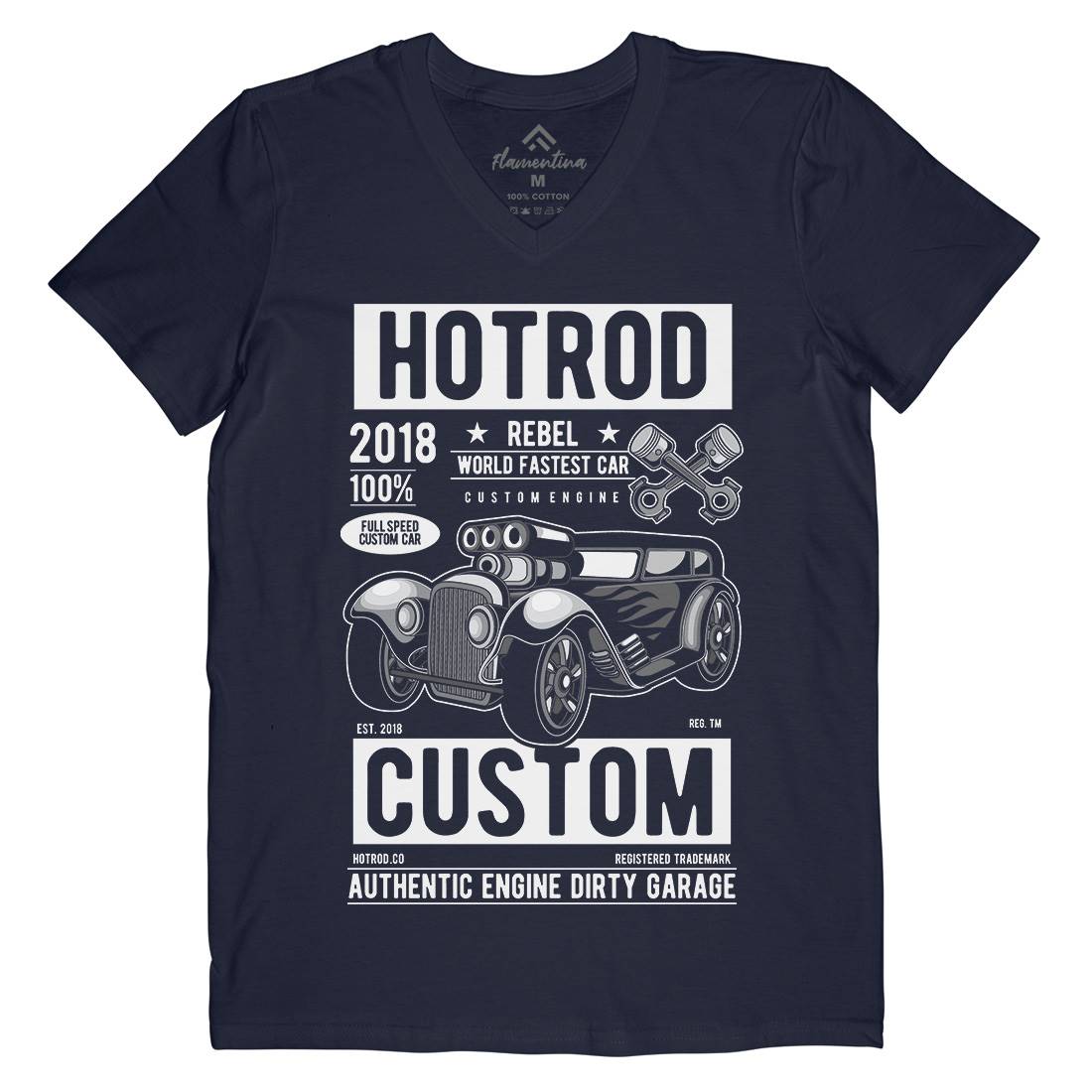 Hotrod Rebel Mens Organic V-Neck T-Shirt Cars C377