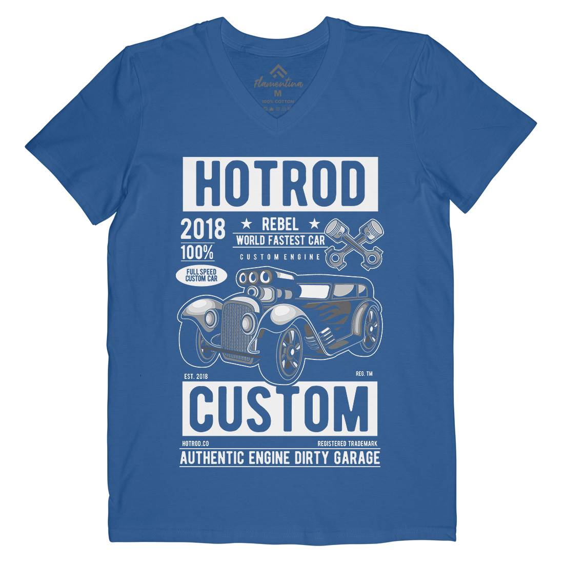 Hotrod Rebel Mens V-Neck T-Shirt Cars C377