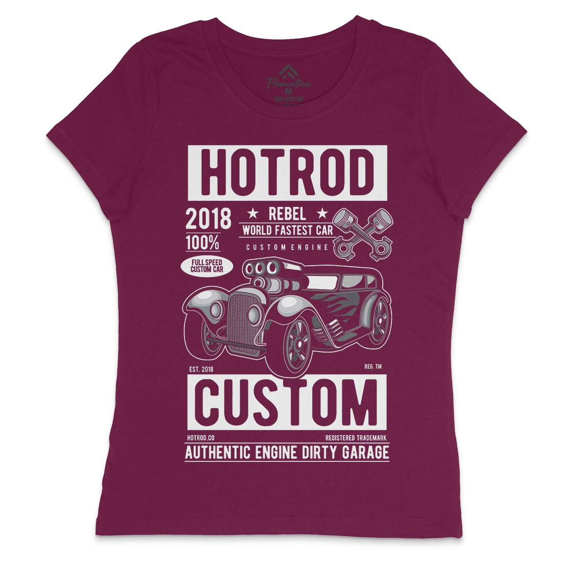 Hotrod Rebel Womens Crew Neck T-Shirt Cars C377