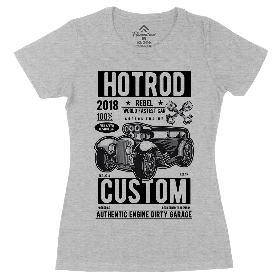 Hotrod Rebel Womens Organic Crew Neck T-Shirt Cars C377