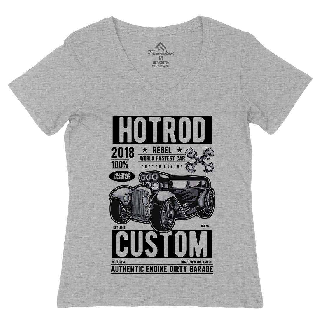 Hotrod Rebel Womens Organic V-Neck T-Shirt Cars C377