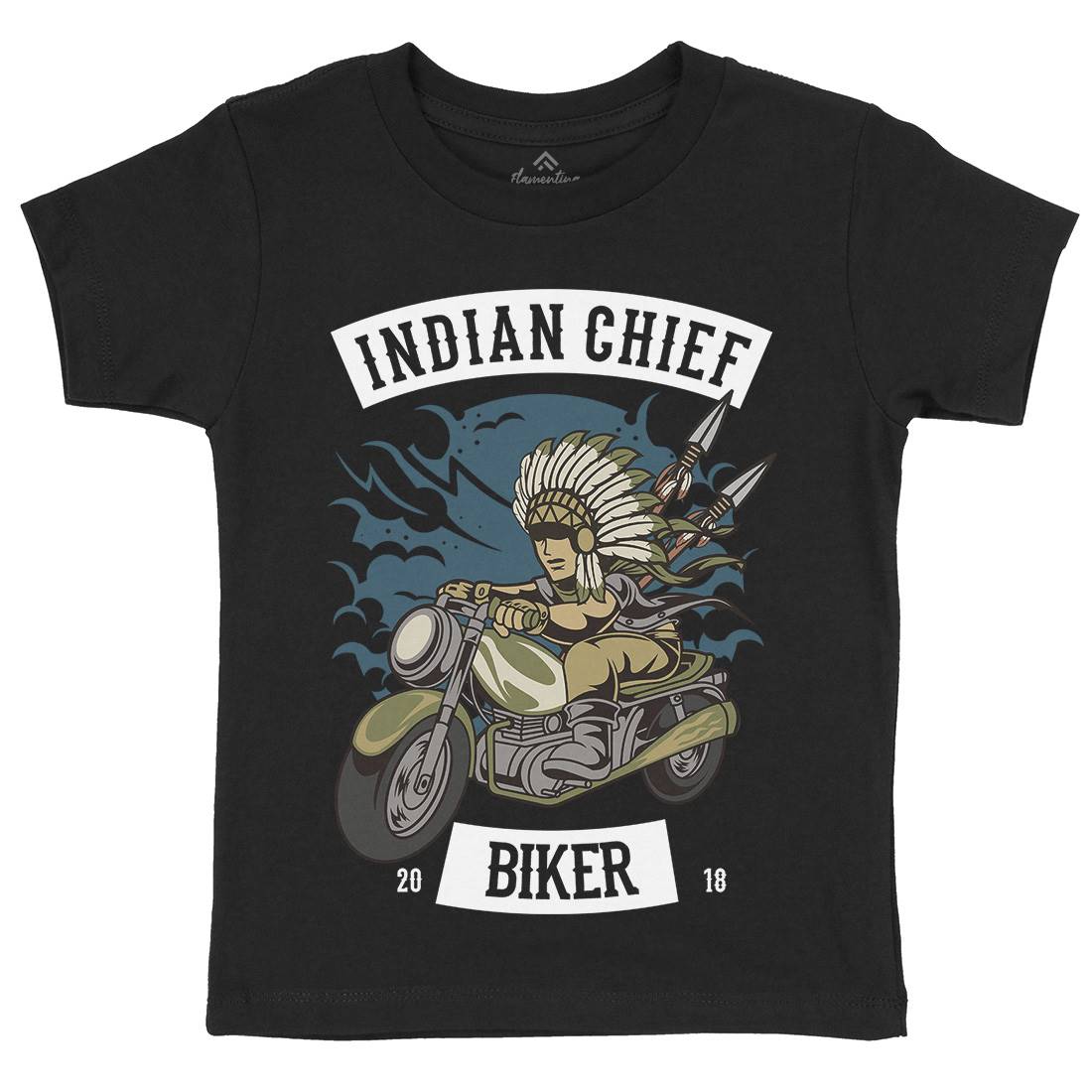 Indian Chief Biker Club Kids Organic Crew Neck T-Shirt Bikes C379