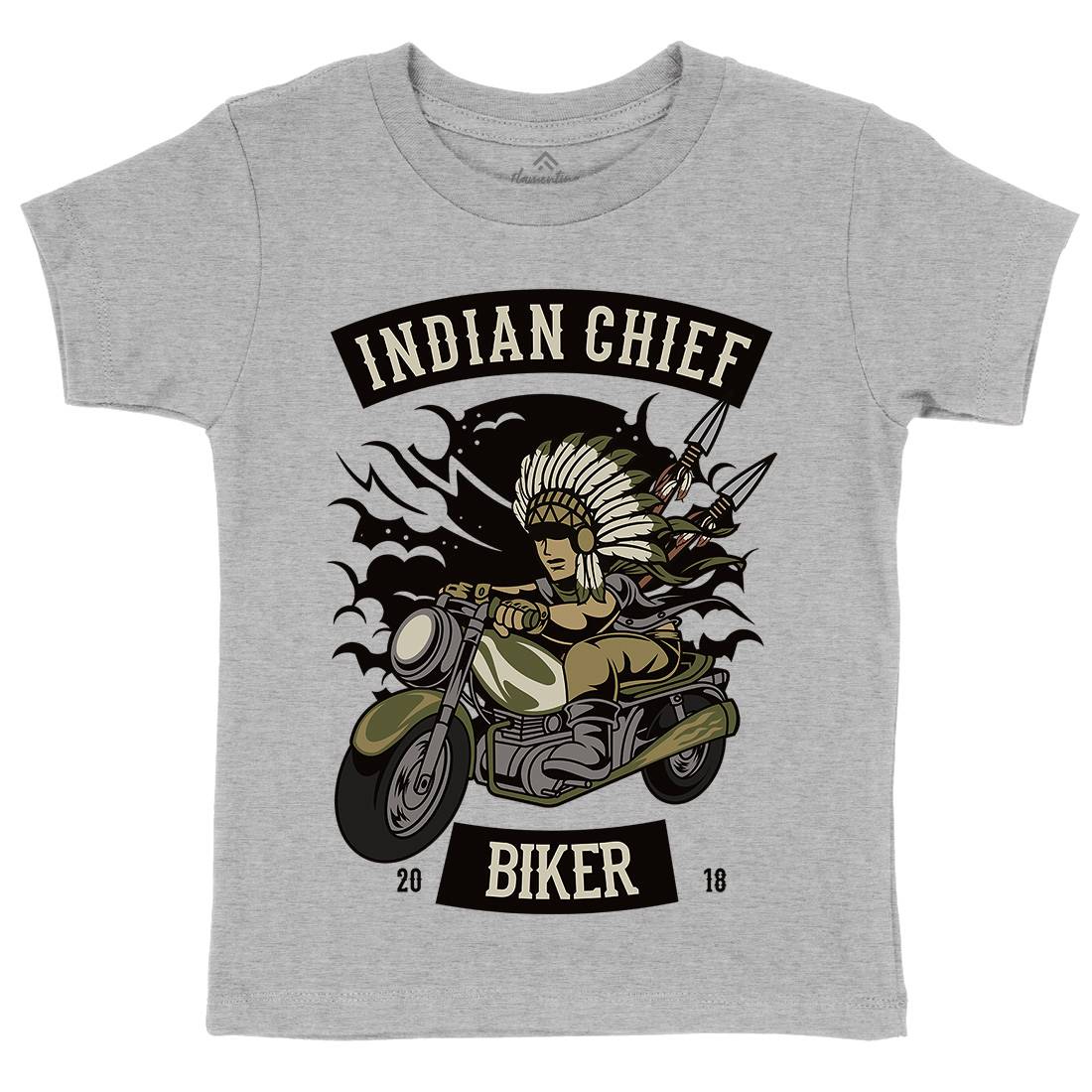 Indian Chief Biker Club Kids Organic Crew Neck T-Shirt Bikes C379