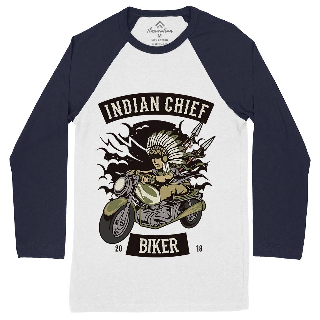 Indian Chief Biker Club Mens Long Sleeve Baseball T-Shirt Bikes C379