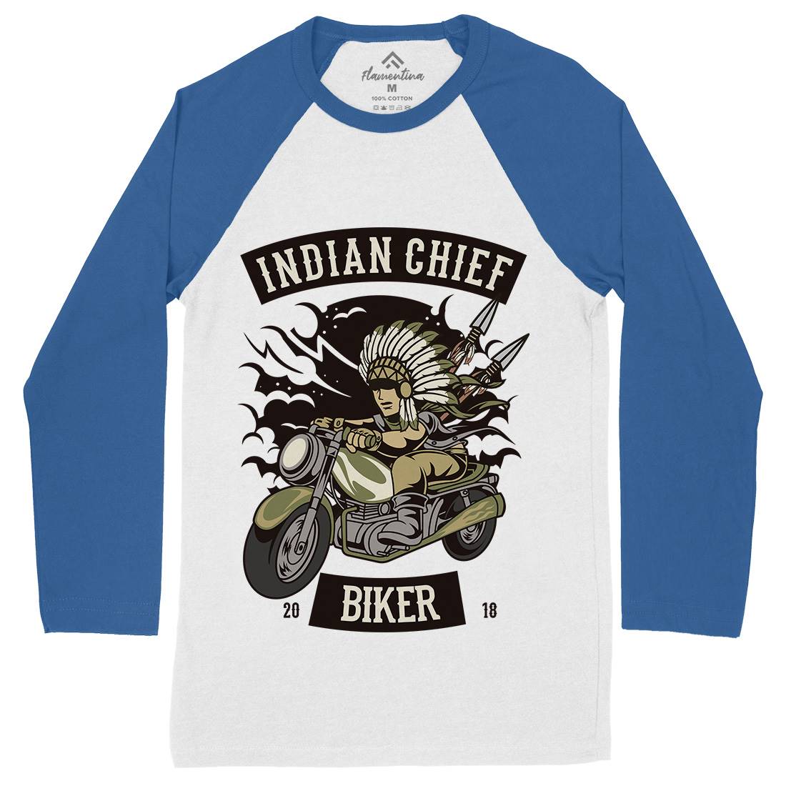 Indian Chief Biker Club Mens Long Sleeve Baseball T-Shirt Bikes C379