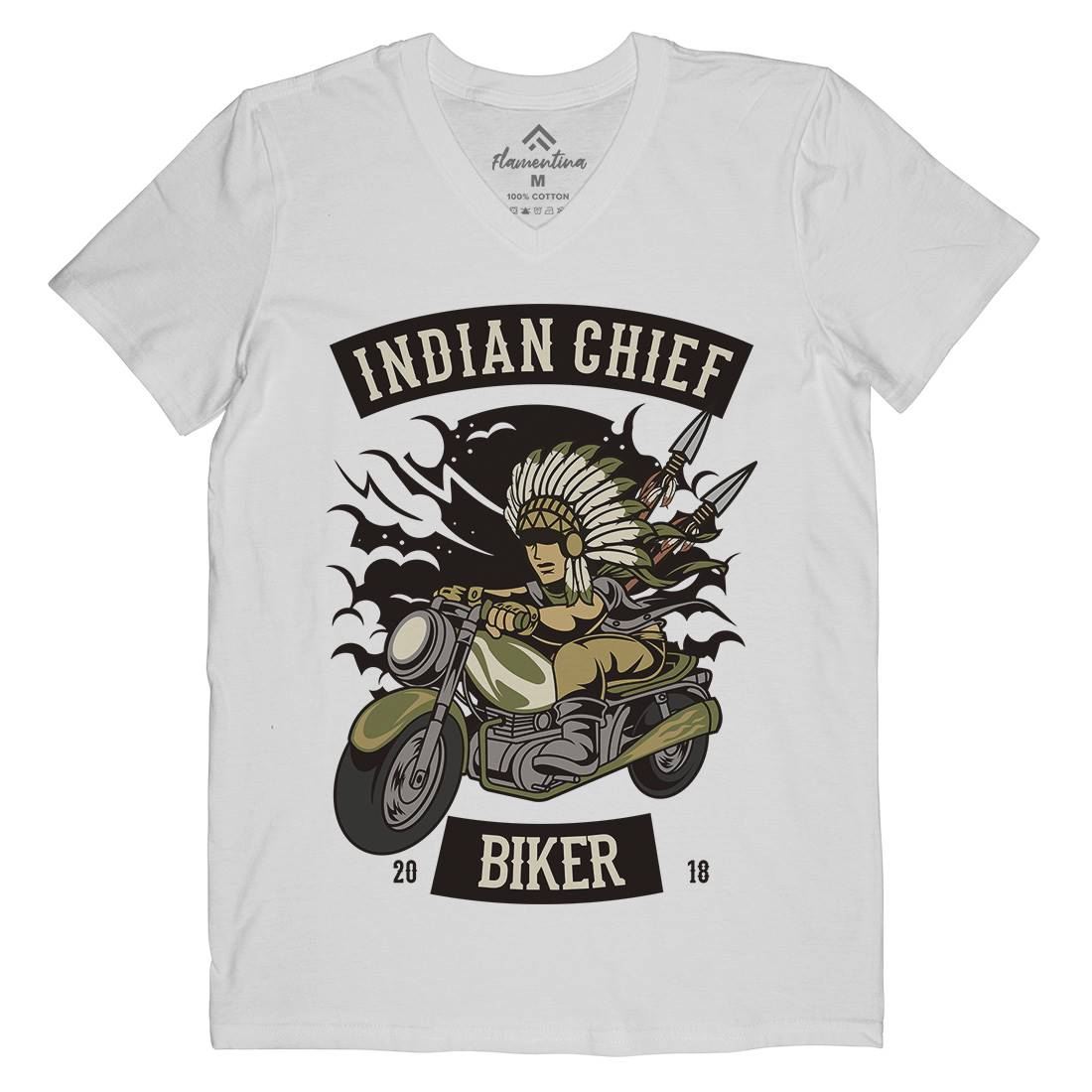 Indian Chief Biker Club Mens Organic V-Neck T-Shirt Bikes C379