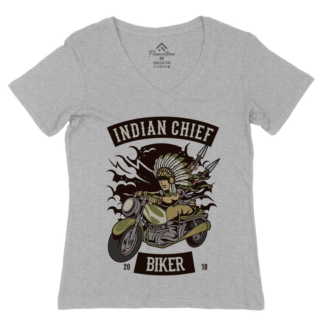 Indian Chief Biker Club Womens Organic V-Neck T-Shirt Bikes C379