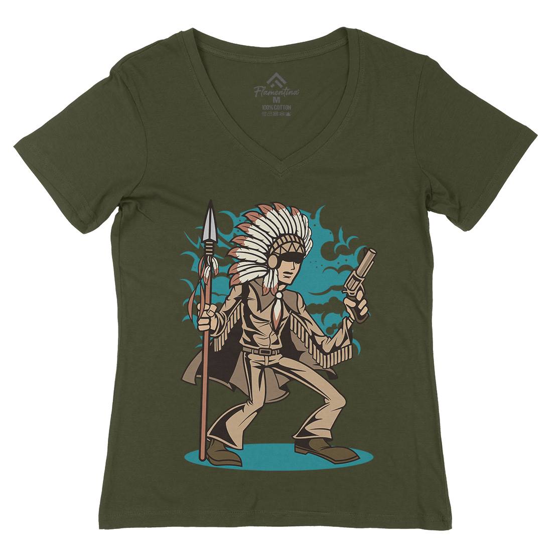 Indian Chief Killer Womens Organic V-Neck T-Shirt American C380