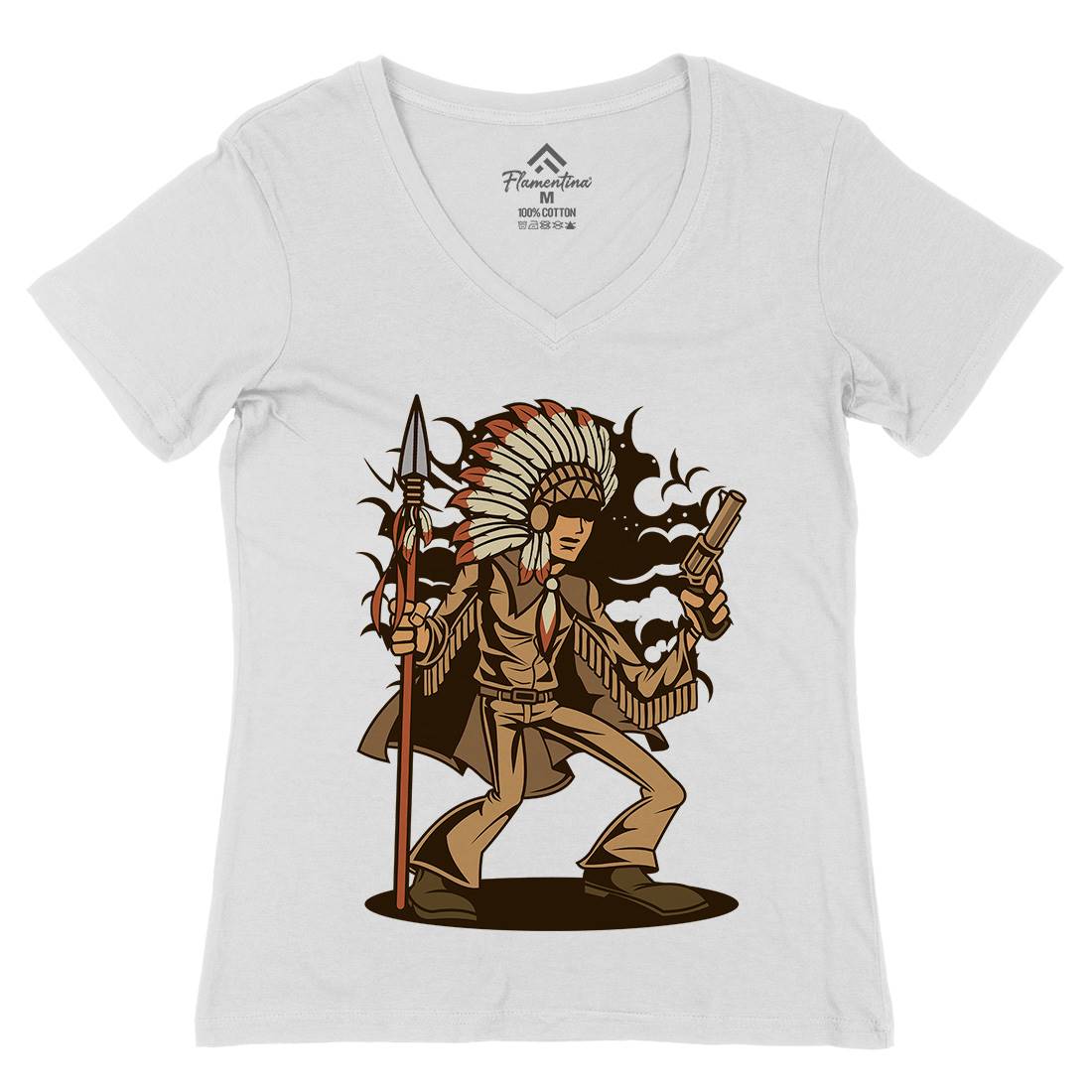 Indian Chief Killer Womens Organic V-Neck T-Shirt American C380