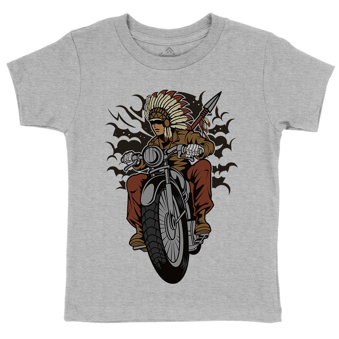 Indian Native Biker Kids Crew Neck T-Shirt Bikes C381