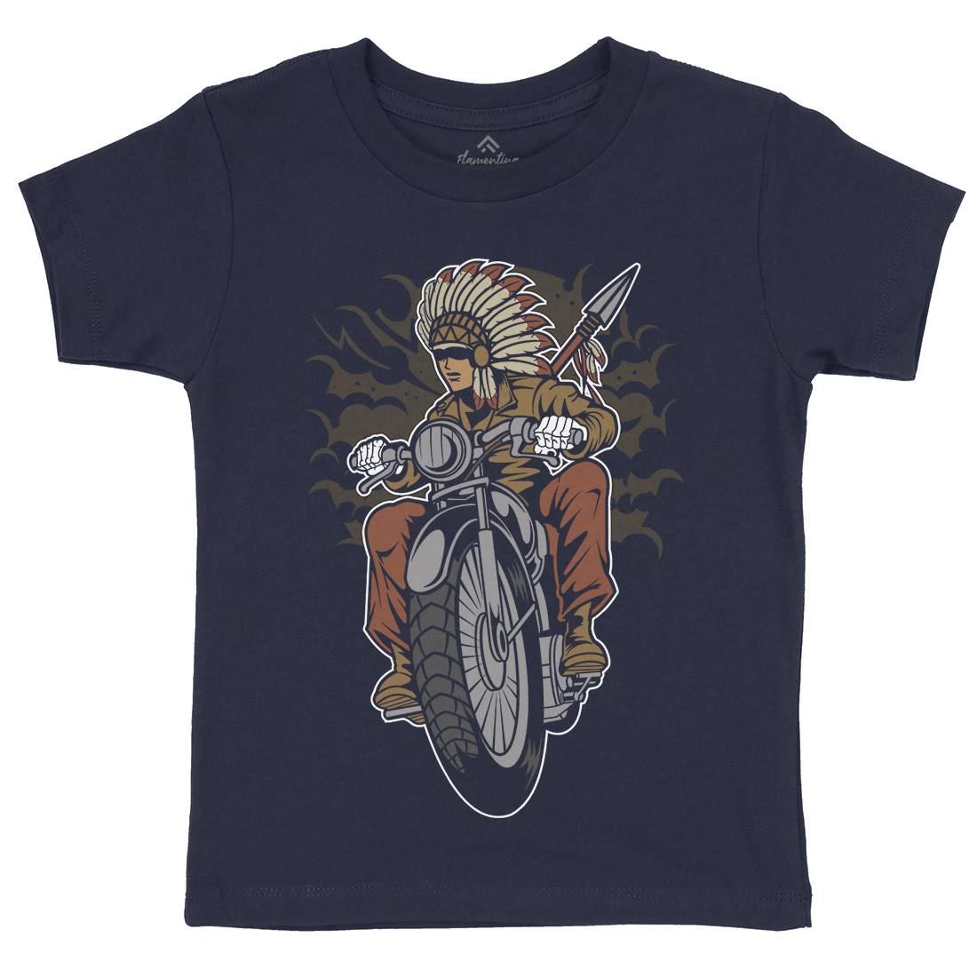 Indian Native Biker Kids Organic Crew Neck T-Shirt Bikes C381