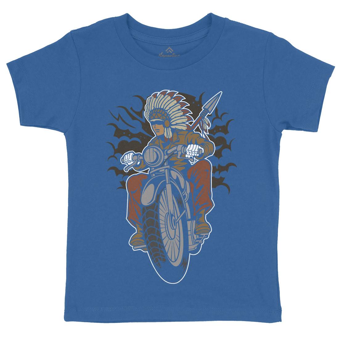 Indian Native Biker Kids Organic Crew Neck T-Shirt Bikes C381