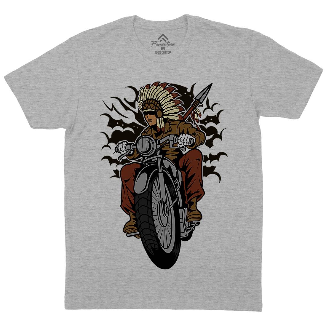 Indian Native Biker Mens Organic Crew Neck T-Shirt Bikes C381