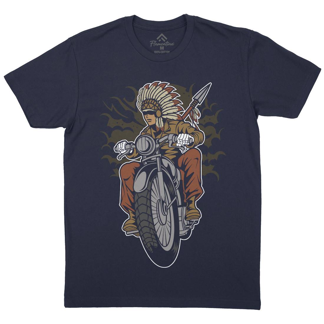 Indian Native Biker Mens Crew Neck T-Shirt Bikes C381
