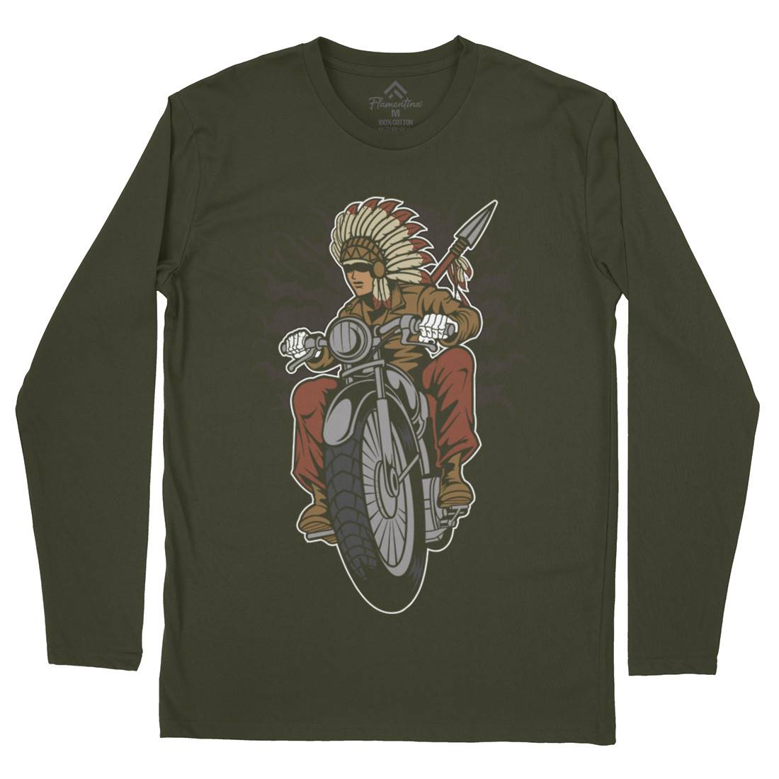 Indian Native Biker Mens Long Sleeve T-Shirt Bikes C381
