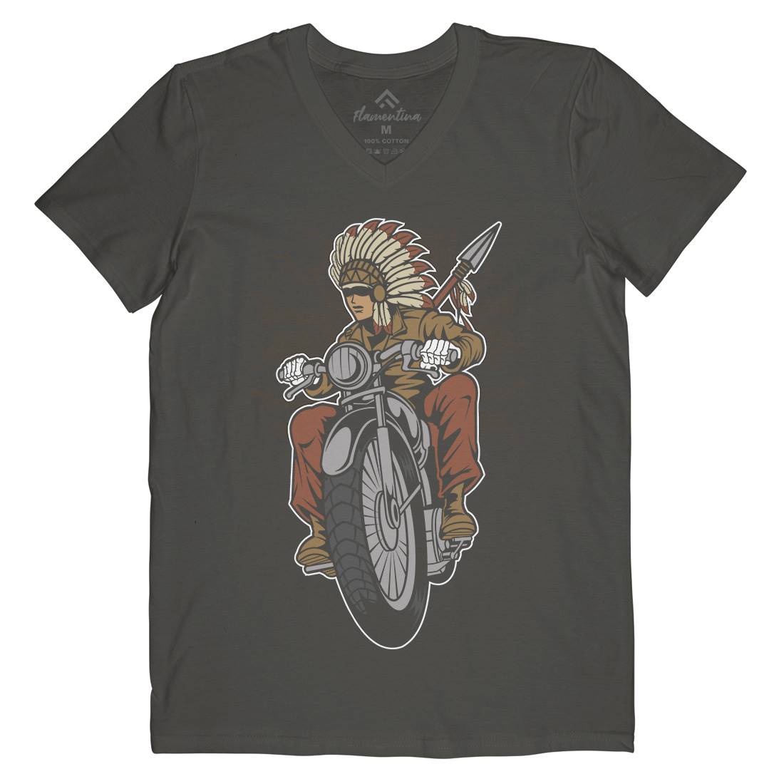 Indian Native Biker Mens V-Neck T-Shirt Bikes C381
