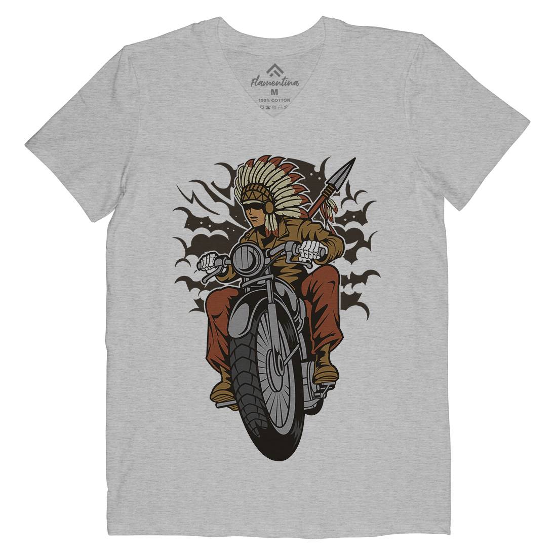 Indian Native Biker Mens Organic V-Neck T-Shirt Bikes C381