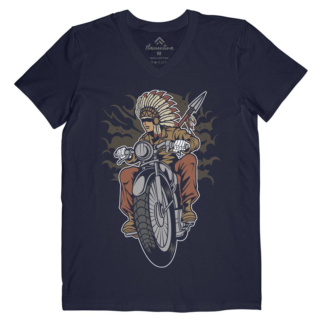 Indian Native Biker Mens Organic V-Neck T-Shirt Bikes C381