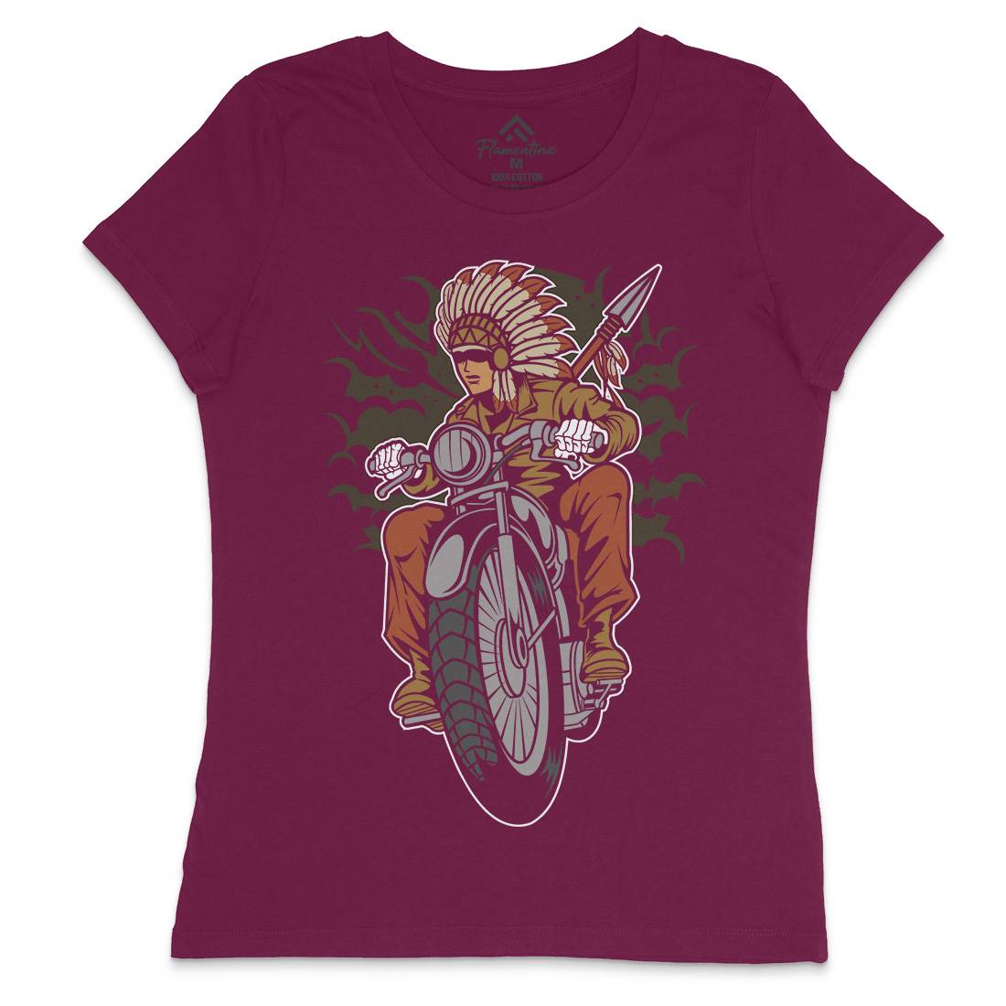 Indian Native Biker Womens Crew Neck T-Shirt Bikes C381