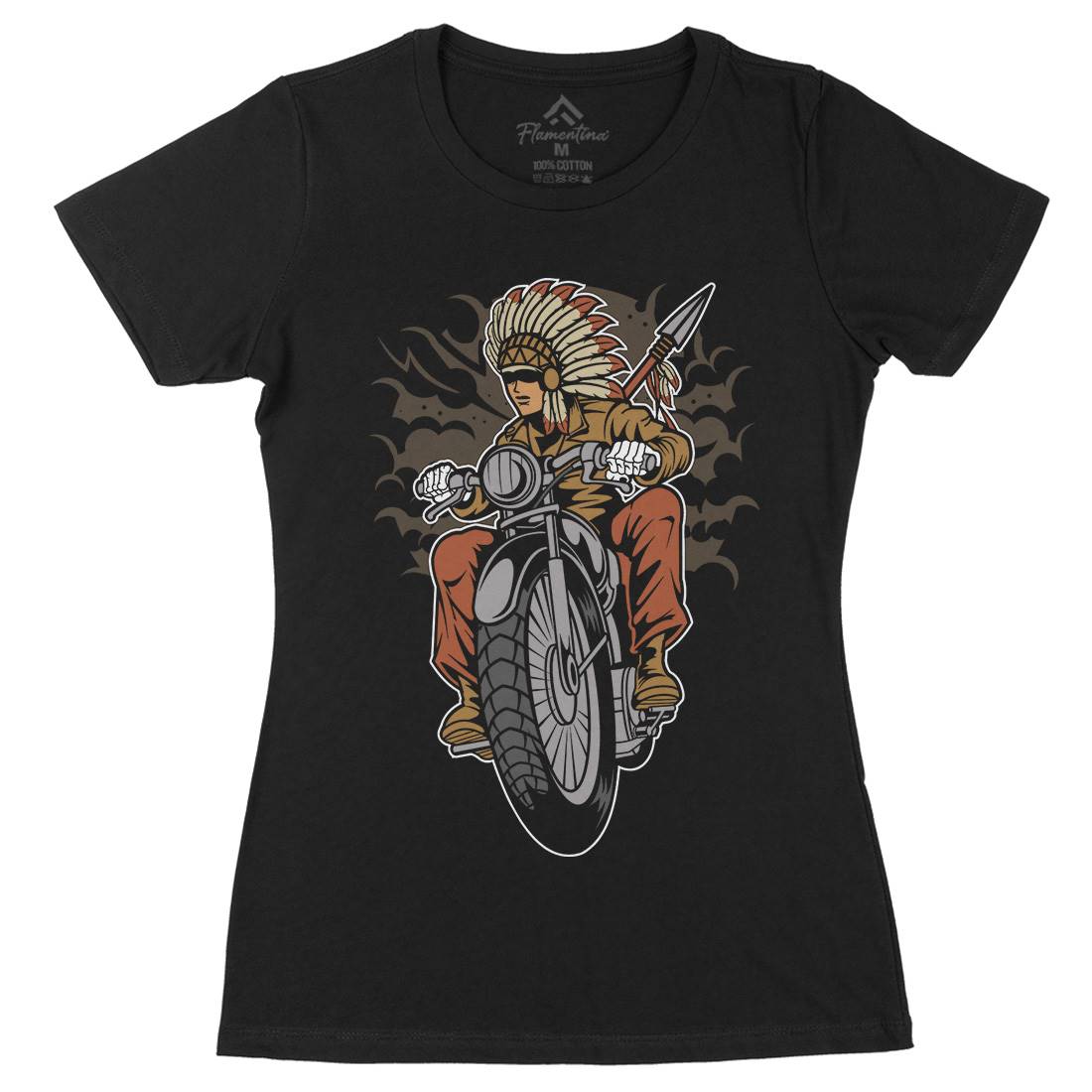 Indian Native Biker Womens Organic Crew Neck T-Shirt Bikes C381