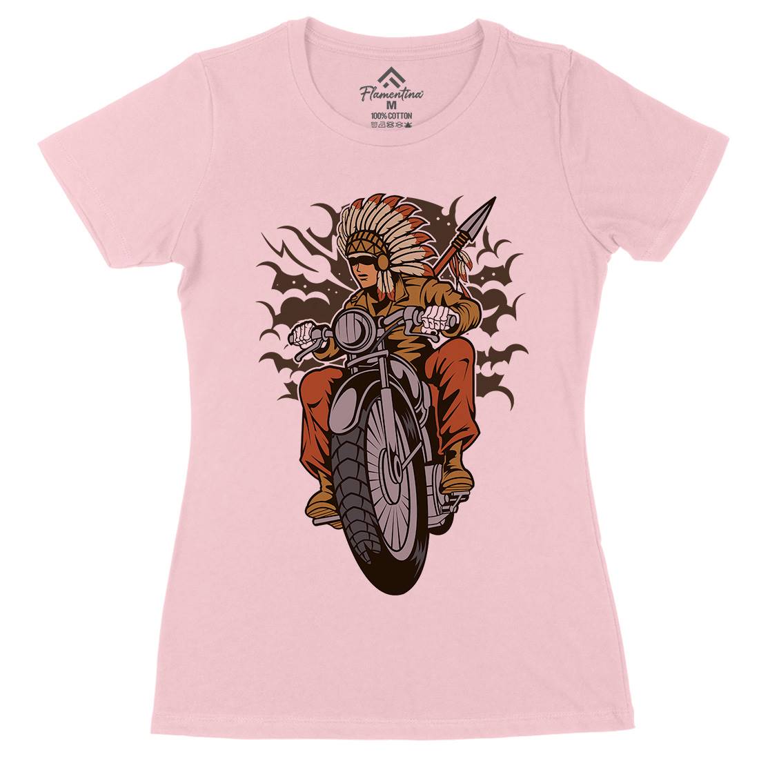 Indian Native Biker Womens Organic Crew Neck T-Shirt Bikes C381
