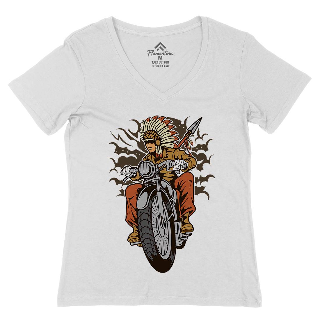 Indian Native Biker Womens Organic V-Neck T-Shirt Bikes C381