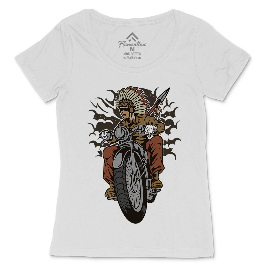 Indian Native Biker Womens Scoop Neck T-Shirt Bikes C381