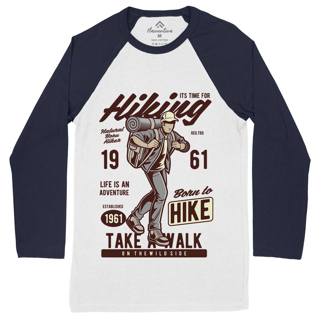 Its Time For Hiking Mens Long Sleeve Baseball T-Shirt Nature C382