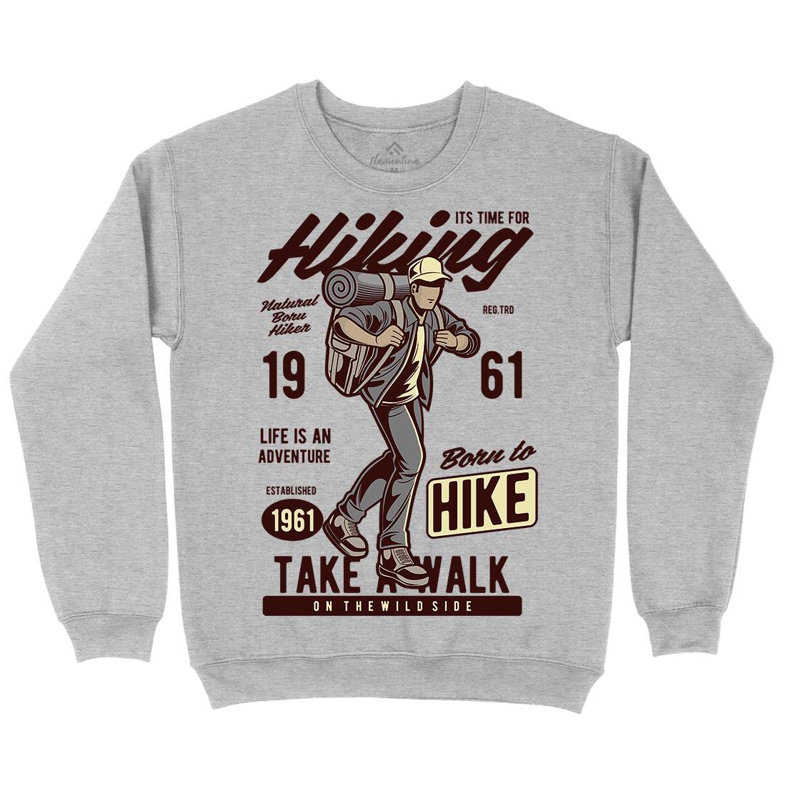 Its Time For Hiking Mens Crew Neck Sweatshirt Nature C382