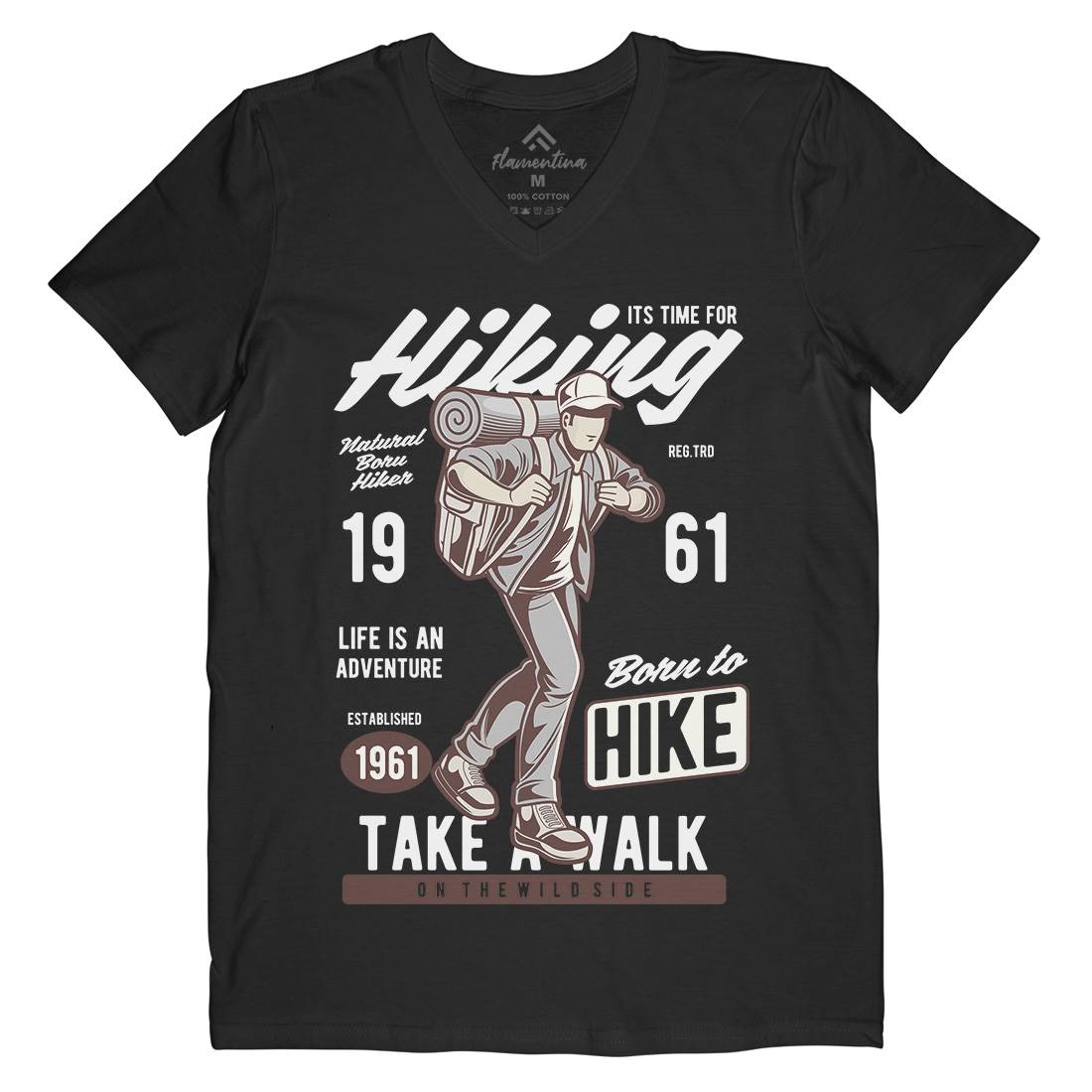 Its Time For Hiking Mens Organic V-Neck T-Shirt Nature C382