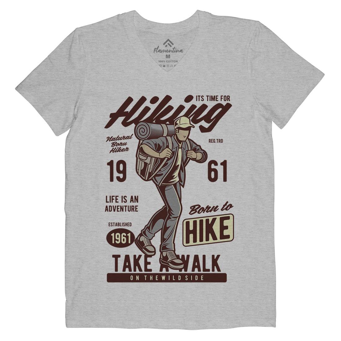 Its Time For Hiking Mens Organic V-Neck T-Shirt Nature C382