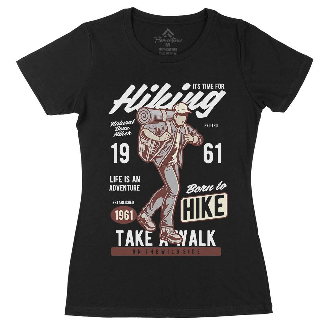 Its Time For Hiking Womens Organic Crew Neck T-Shirt Nature C382
