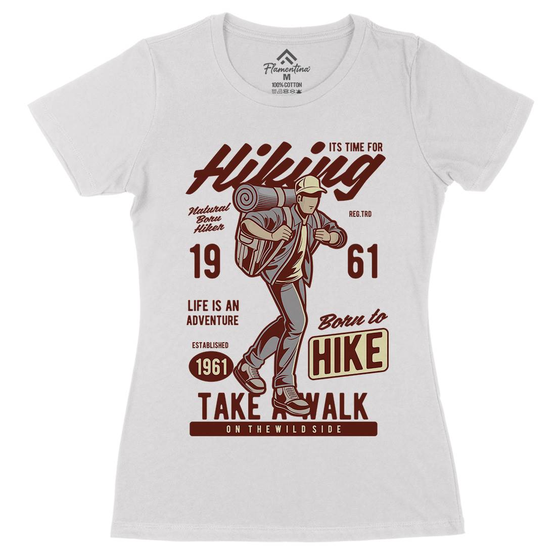 Its Time For Hiking Womens Organic Crew Neck T-Shirt Nature C382