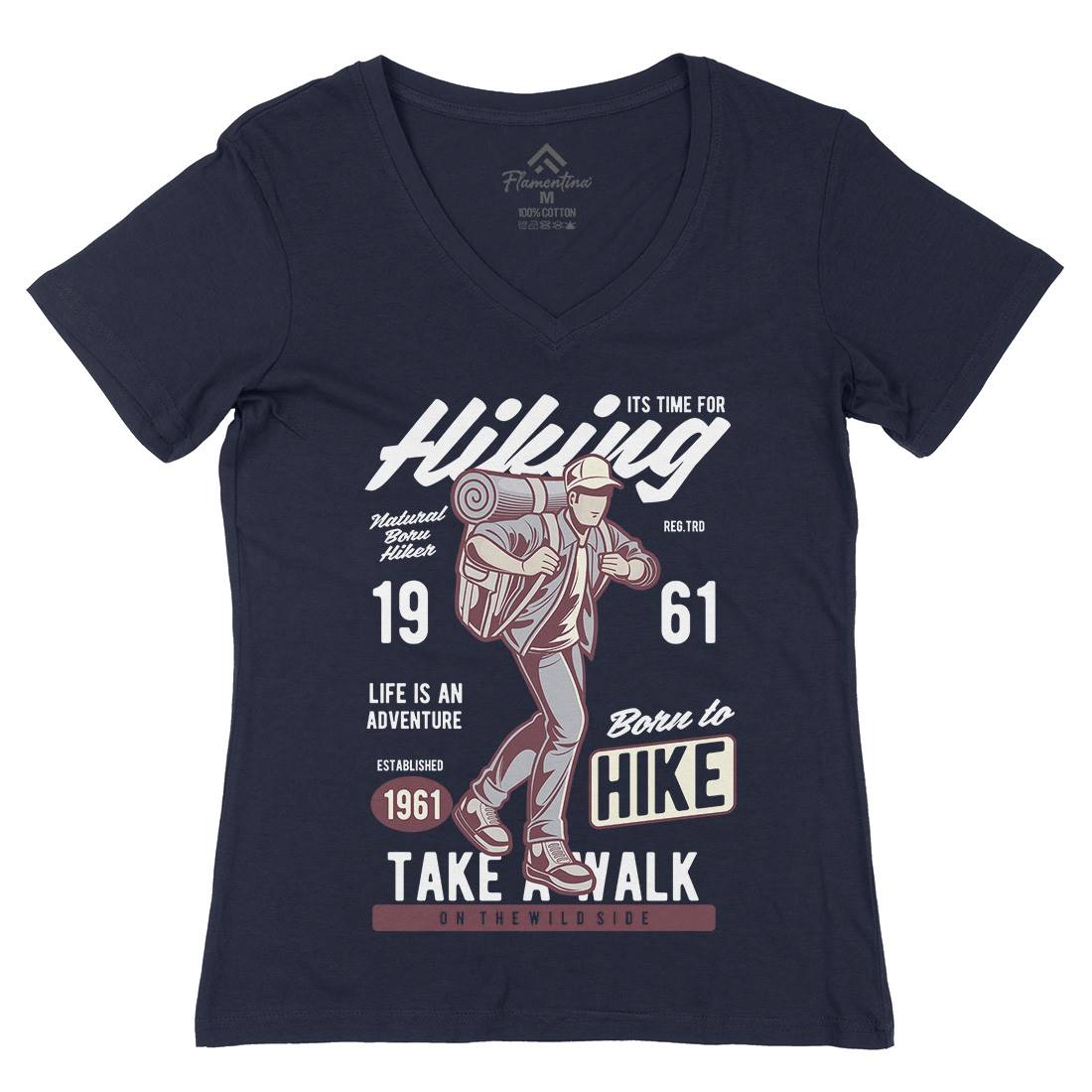 Its Time For Hiking Womens Organic V-Neck T-Shirt Nature C382