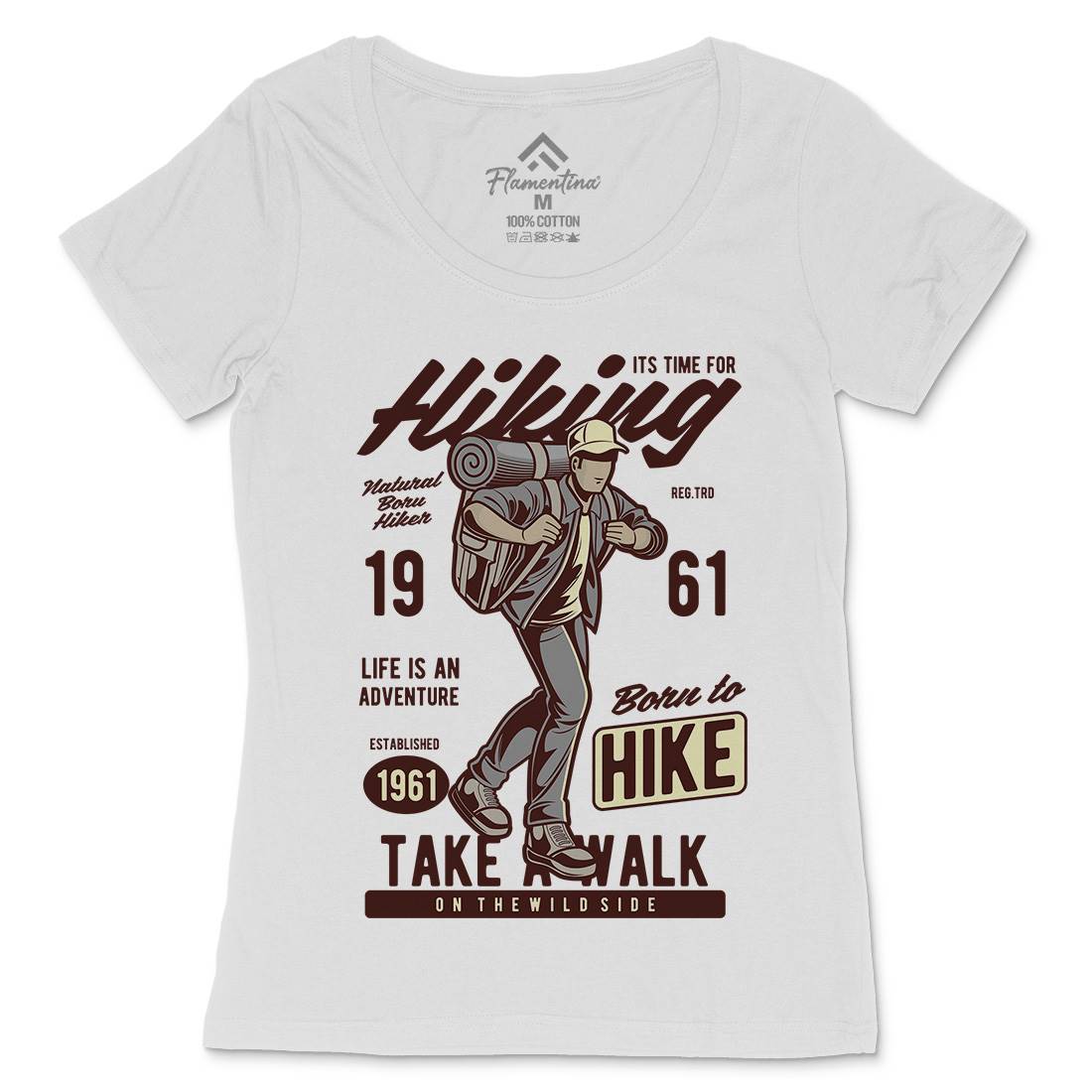 Its Time For Hiking Womens Scoop Neck T-Shirt Nature C382