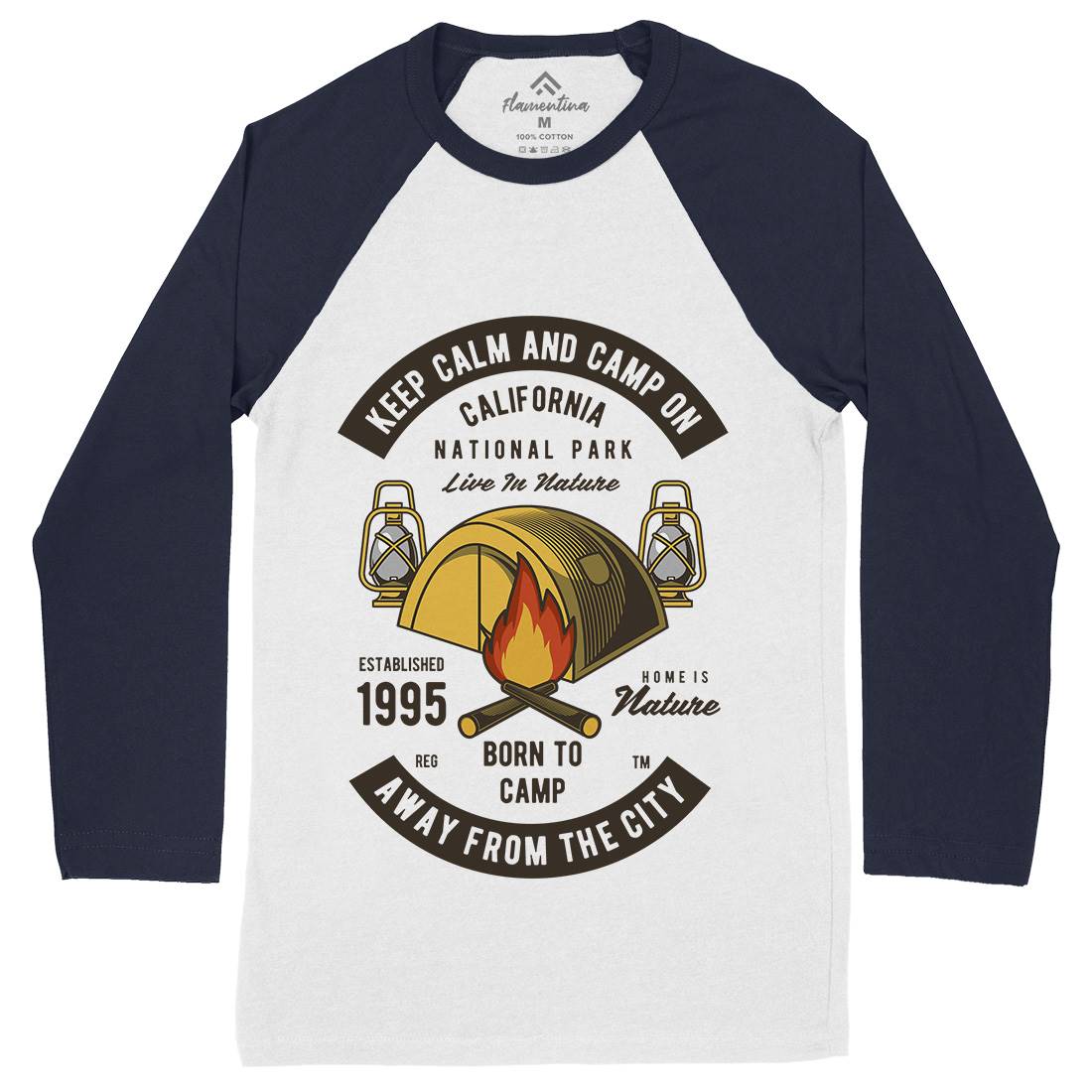 Keep Calm And Camp Mens Long Sleeve Baseball T-Shirt Nature C383