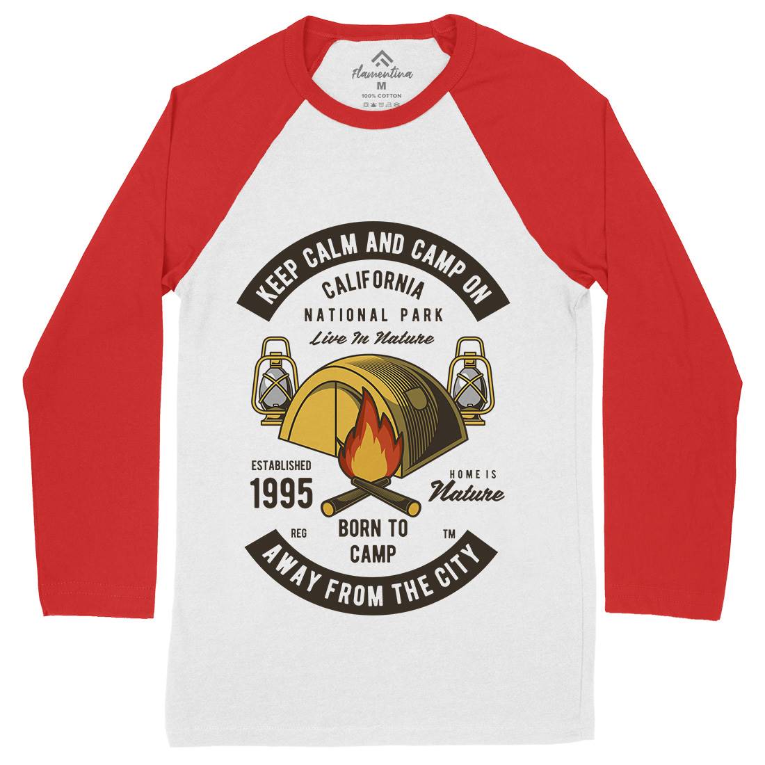 Keep Calm And Camp Mens Long Sleeve Baseball T-Shirt Nature C383