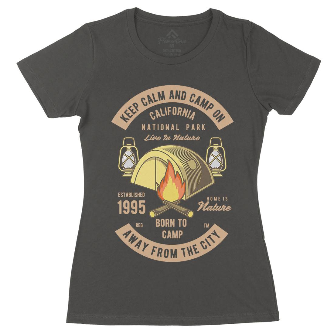 Keep Calm And Camp Womens Organic Crew Neck T-Shirt Nature C383