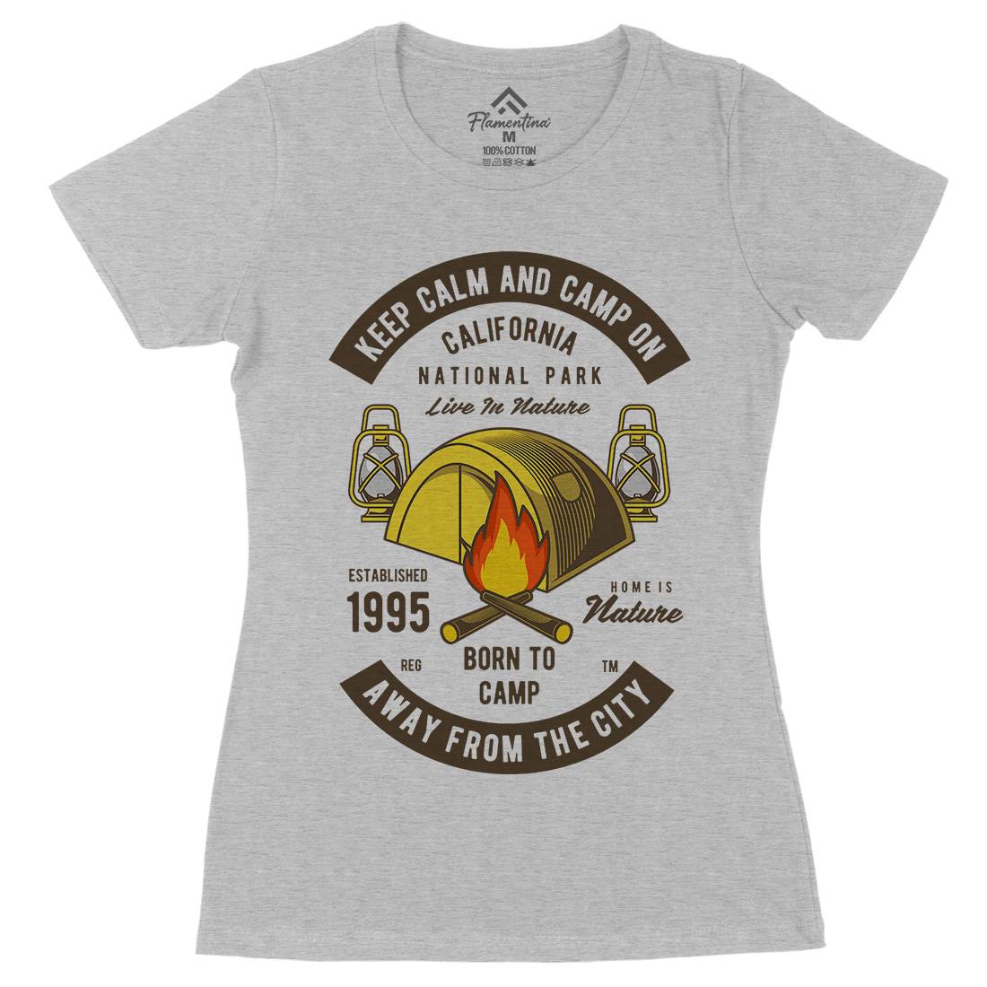 Keep Calm And Camp Womens Organic Crew Neck T-Shirt Nature C383